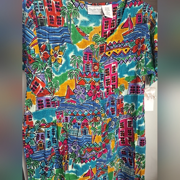 Day For Night Vintage Wide Leg Vacation Romper Jumpsuit #New Sz Large Fun Print - Picture 11 of 12